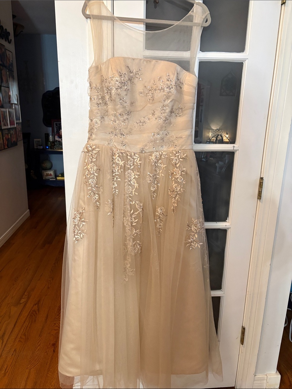JJs House Champagne Floral Embroidered Midi Dress